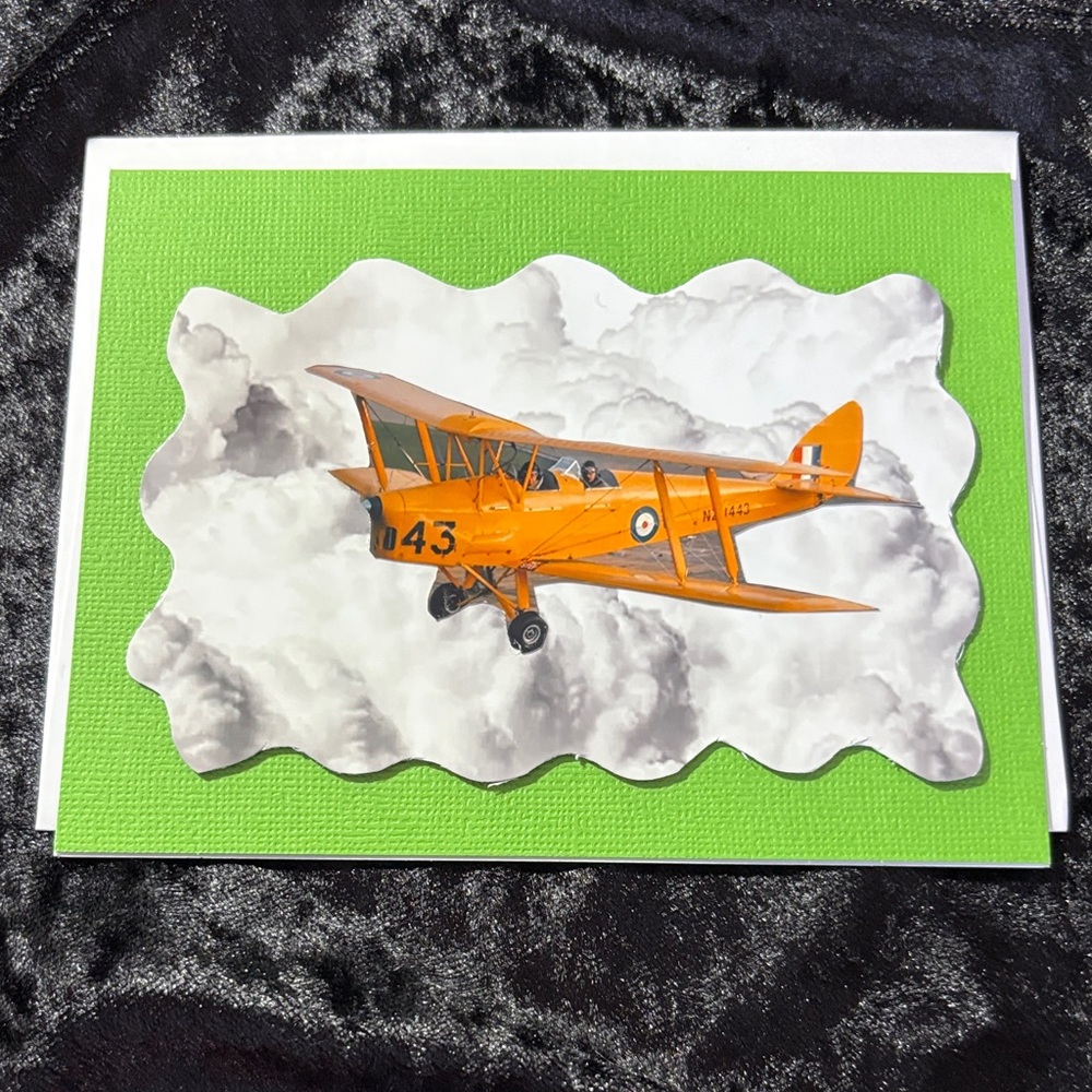 Vintage Airplane Greeting Card with Orange Accents